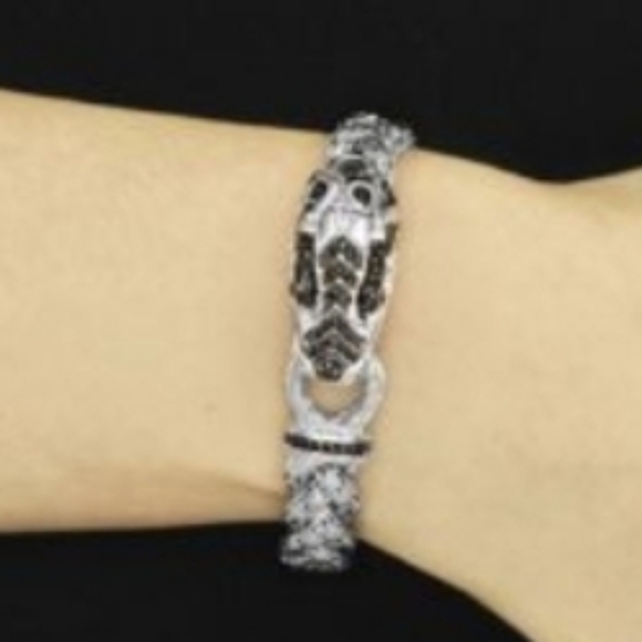 Elegant Silver Dragon Bracelet with Red Gemstone... 7.5 Inch - Picture 3 of 3